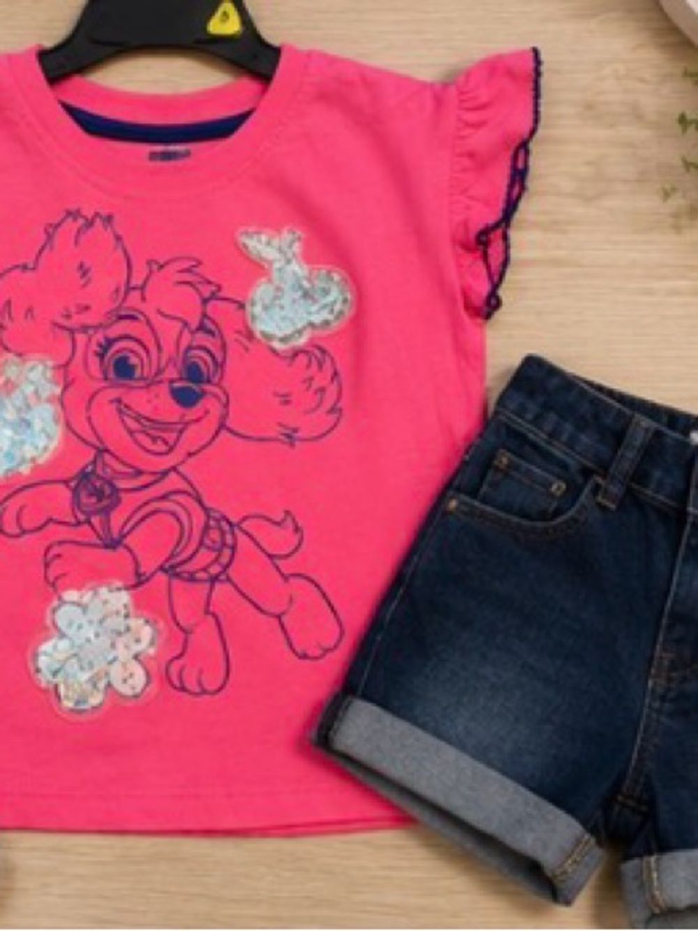 Girls' Hot Pink Sequin Puppy Graphic Tee